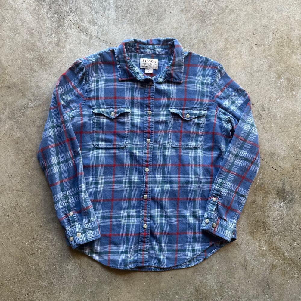 Filson Lightweight Cotton Plaid Button Up Longsleeve Blue Shirt Size Mens XL